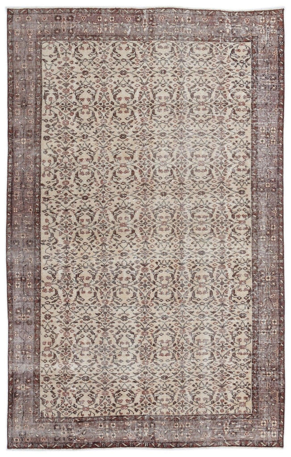 Bej Krem Anadolu Eskitme Çiçekli Yün Halı 164x257 - Özel Seri