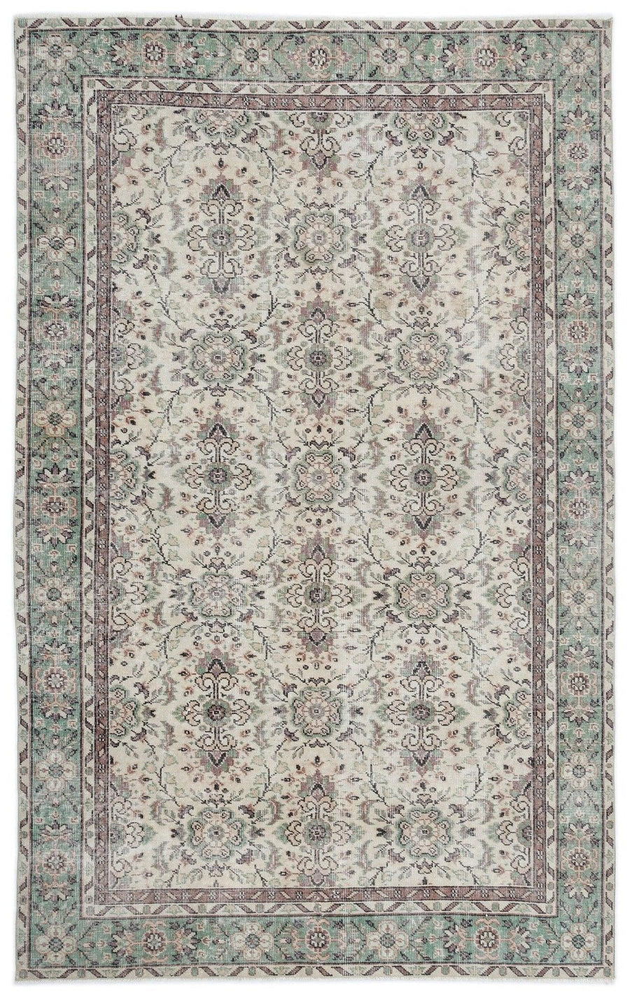 Cream and Turquoise Medallion Turkish Rug 167x266 cm (5'6" x 8'9") – in the living room