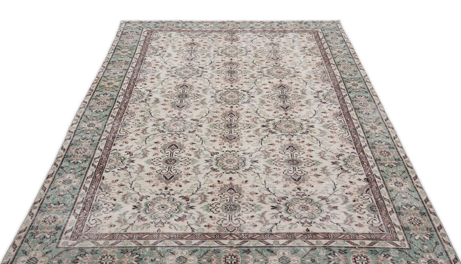 Antrasit Krem Anadolu Eskitme Madalyonlu Yün Halı 167x266 - Özel Seri