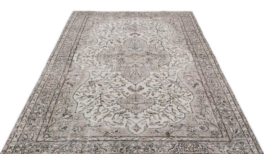 Antrasit Bej Anadolu Eskitme Geometrik Yün Halı 166x287 - Özel Seri