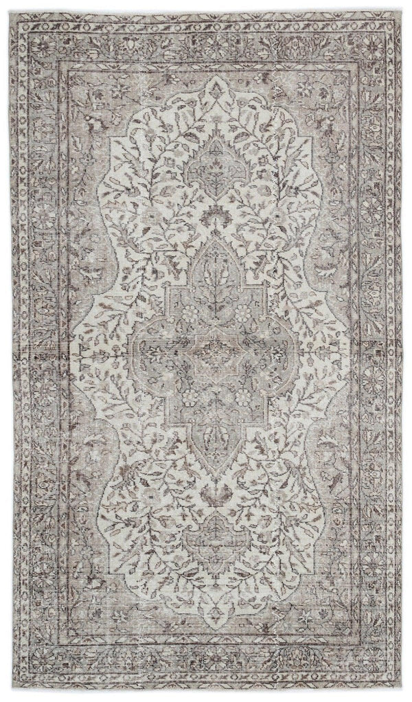 Antrasit Bej Anadolu Eskitme Geometrik Yün Halı 166x287 - Özel Seri