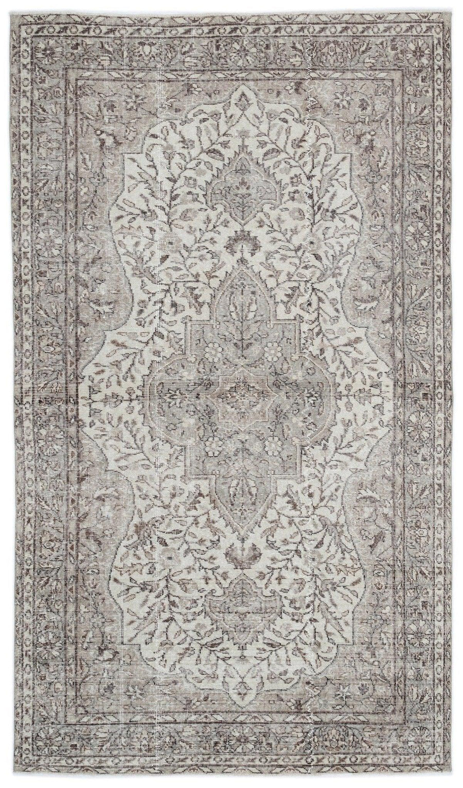 Grey & Cream Medallion Hand-Knotted Turkish Wool Rug 166x287 cm (5'5" x 9'5") – in the hallway