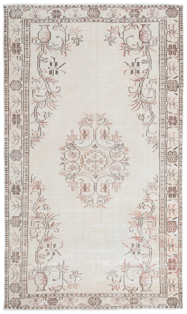 Bej Gri Anadolu Eskitme Geometrik Yün Halı 165x283 - Özel Seri