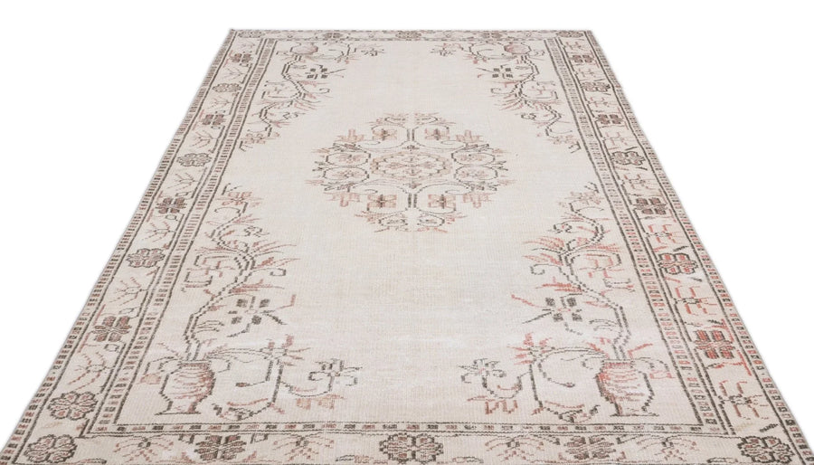 Bej Gri Anadolu Eskitme Geometrik Yün Halı 165x283 - Özel Seri