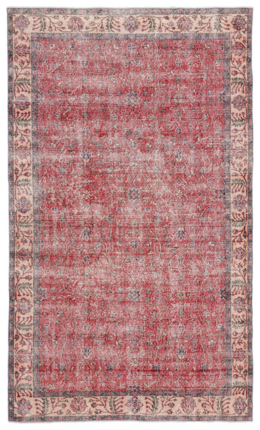 Red & Beige Floral Vintage Turkish Rug 167x285 cm (5'6" x 9'4") – in the living room