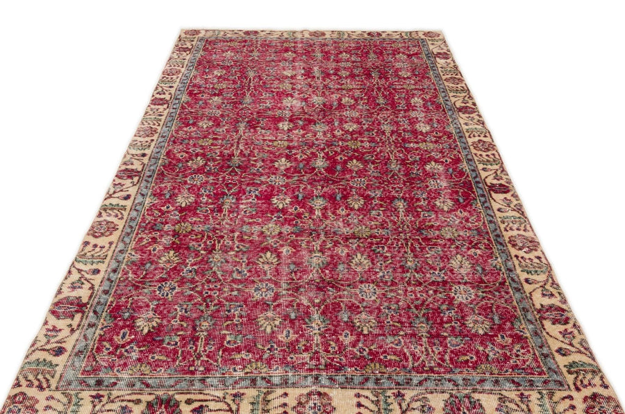 Bej Krem Anadolu Eskitme Çiçekli Yün Halı 160x274 - Özel Seri