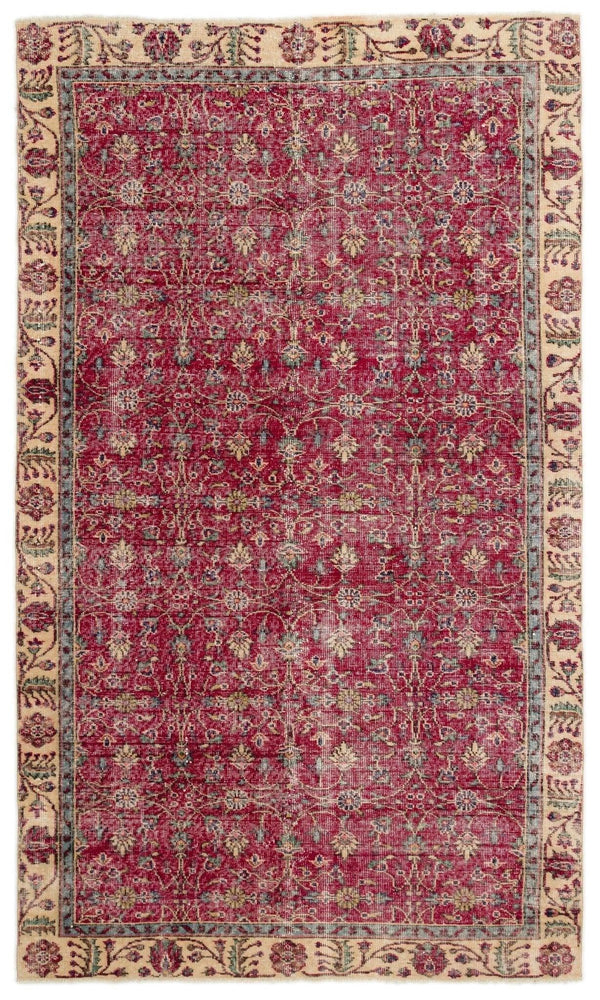 Bej Krem Anadolu Eskitme Çiçekli Yün Halı 160x274 - Özel Seri