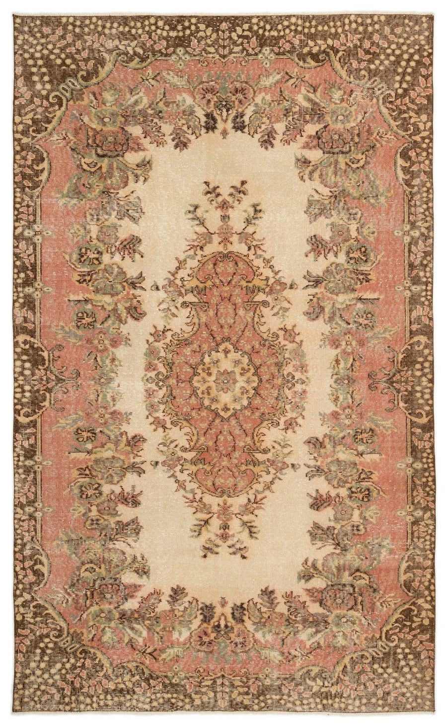 Cream Medallion Vintage Turkish Rug 167x281 cm (5'6" x 9'3") – in the hallway