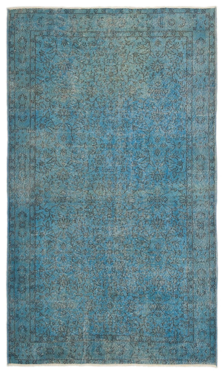 Çiçek Desenli Mavi Gri Eskitme El Dokuma Halı 164x280 cm – Koridor kullanımı