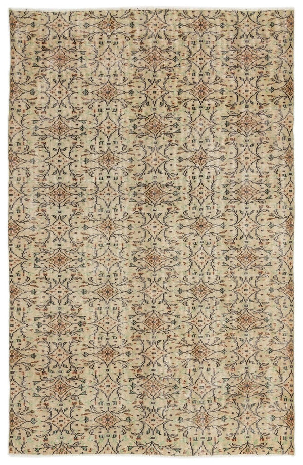 Bej Krem Anadolu Eskitme Geometrik Yün Halı 177x274 - Özel Seri