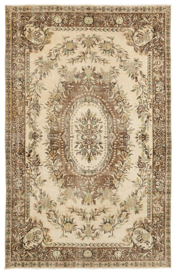 Bej Gri Anadolu Eskitme Madalyonlu Yün Halı 170x267 - Özel Seri