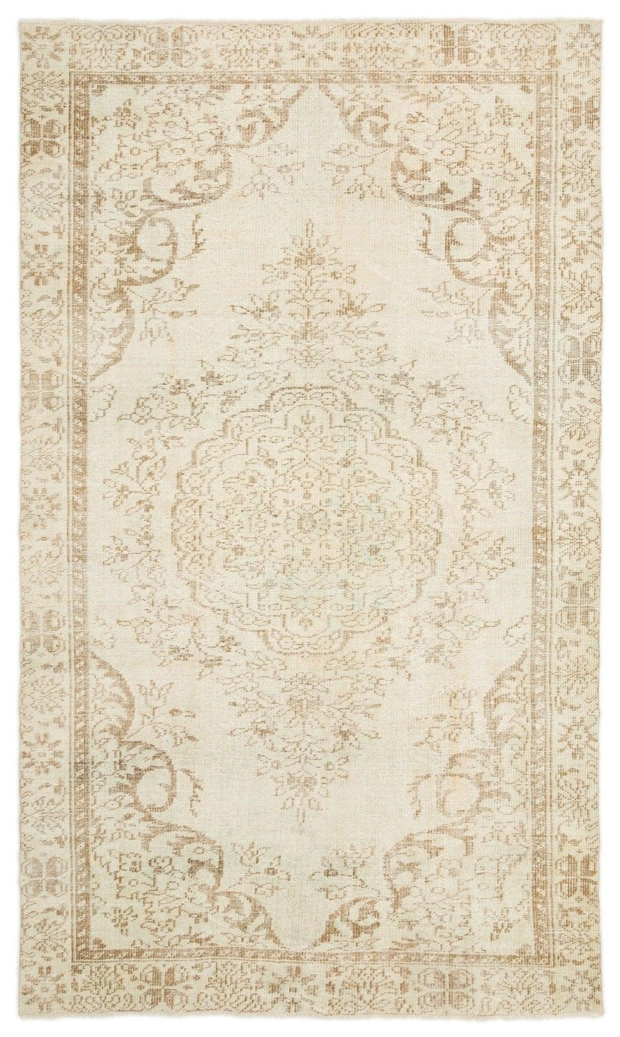 Cream and Beige Medallion Turkish Rug 168x288 cm (5'6" x 9'5") – in the hallway