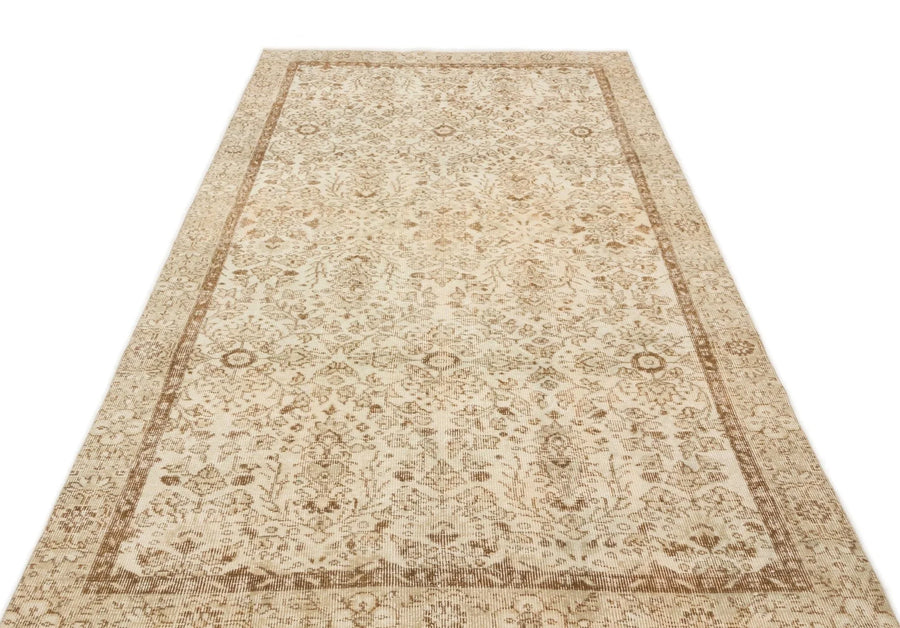 Bej Krem Anadolu Eskitme Çiçekli Yün Halı 160x274 - Özel Seri
