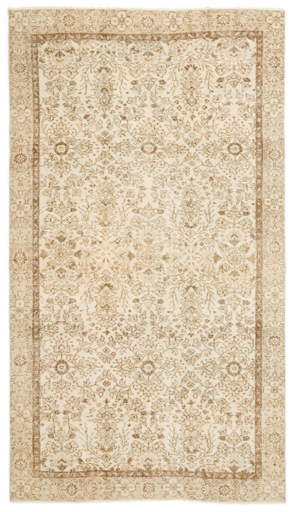 Bej Krem Anadolu Eskitme Çiçekli Yün Halı 160x274 - Özel Seri