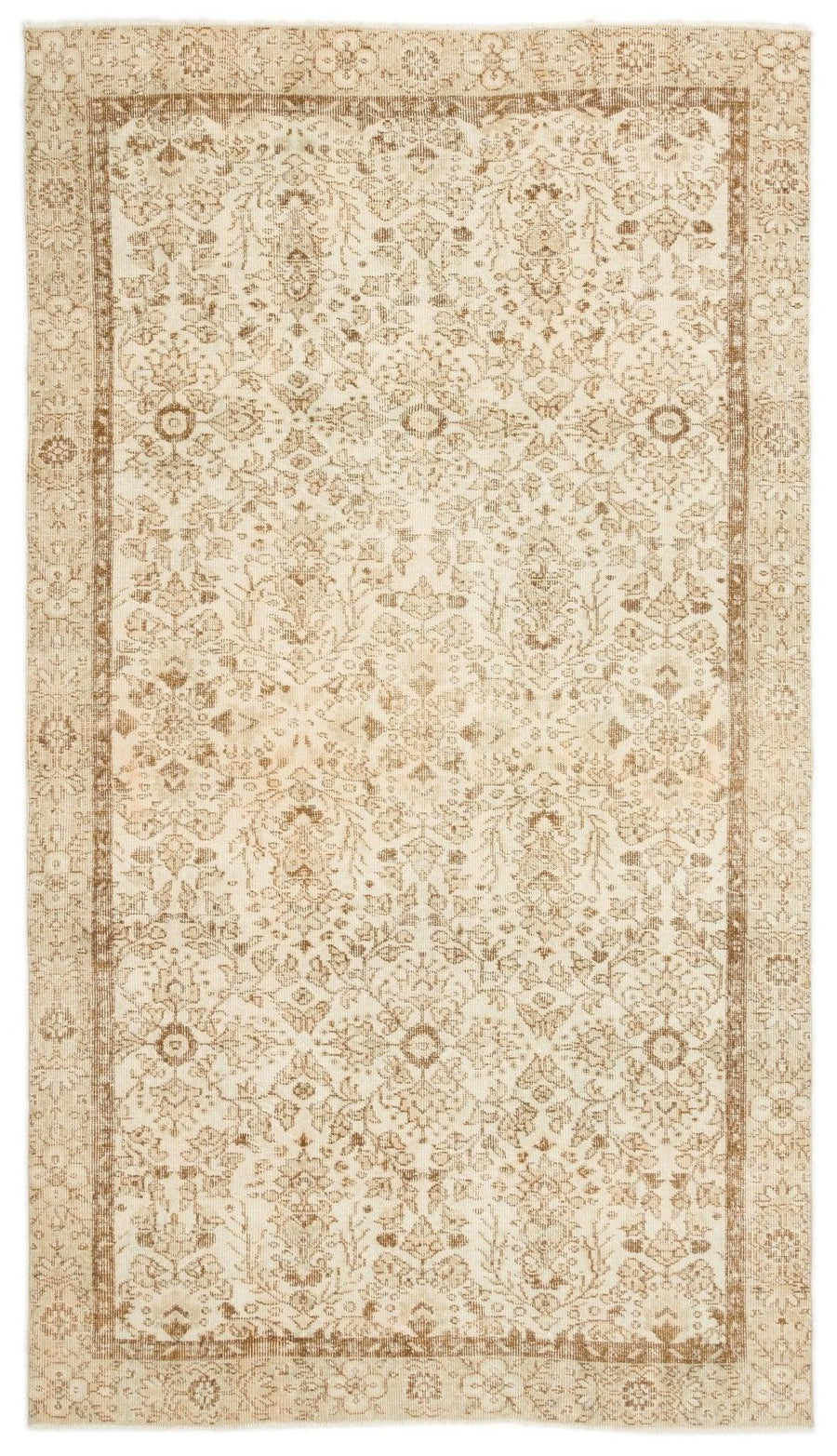 Beige & Brown Floral Vintage Turkish Rug 160x274 cm (5'3" x 9') – in the hallway