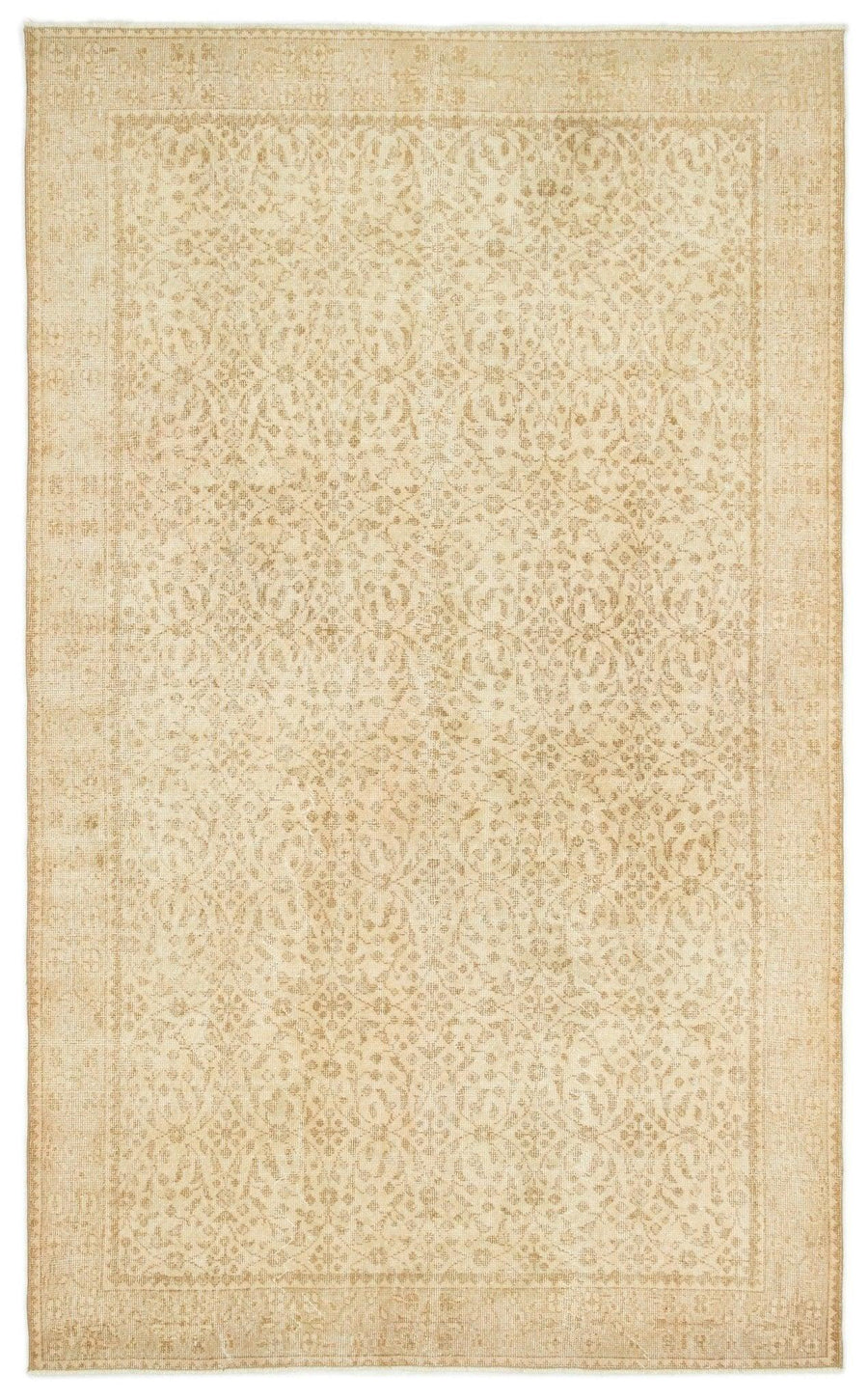 Beige & Cream Floral Vintage Hand-Knotted Rug 162x276 cm (5'4" x 9'1") – in the living room
