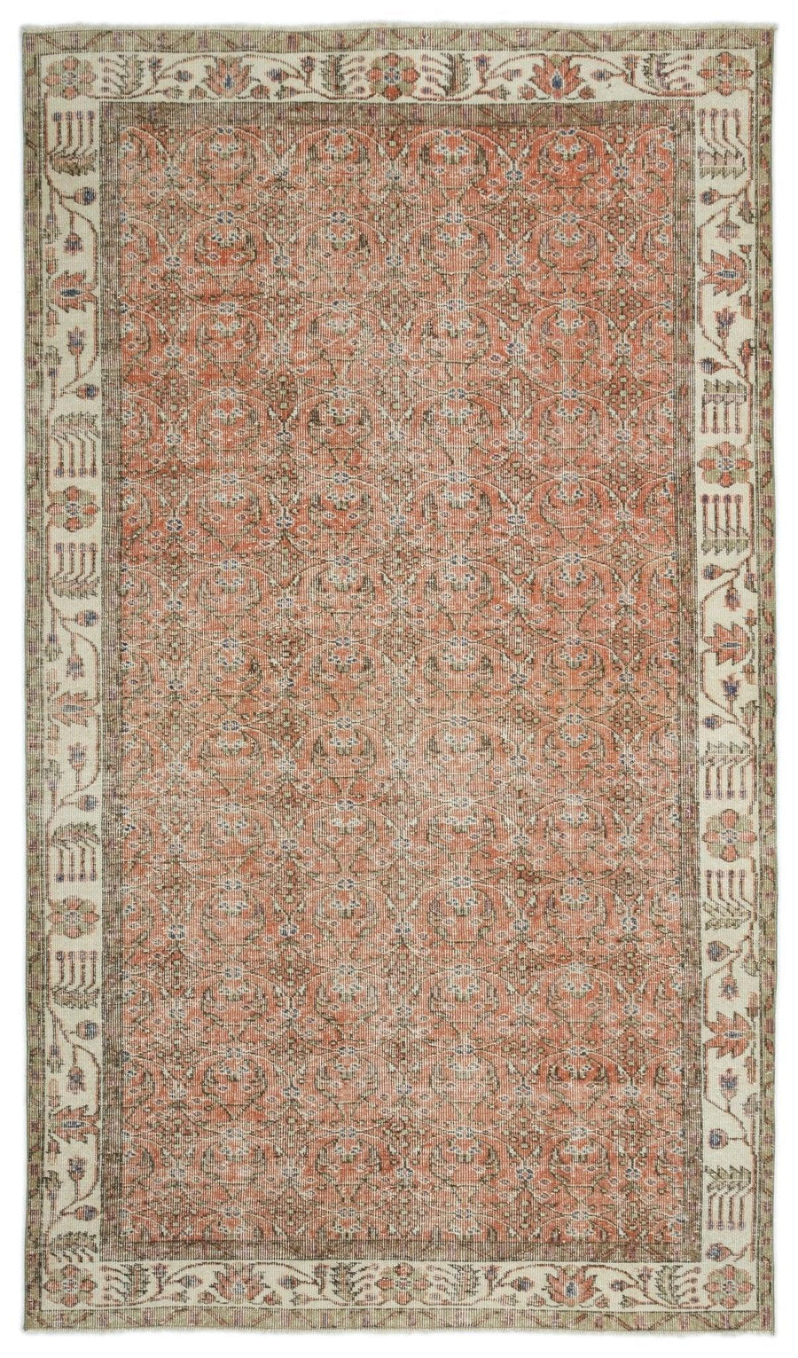 Red Floral Vintage Turkish Rug in Wool 169x288 cm (5'7" x 9'5") – in the living room