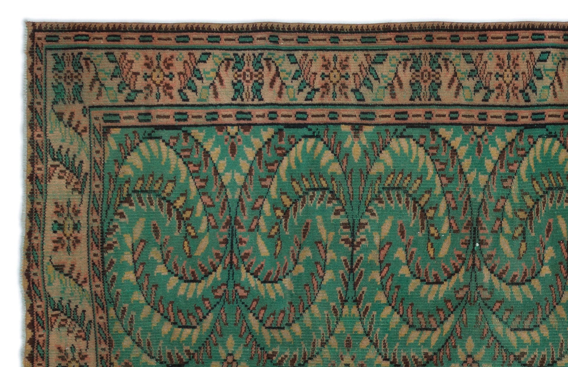 Atina 17977 Yeşil Eskitme Yün El Dokuma Halısı 175 x 274 - El Dokuma - HALI.NET