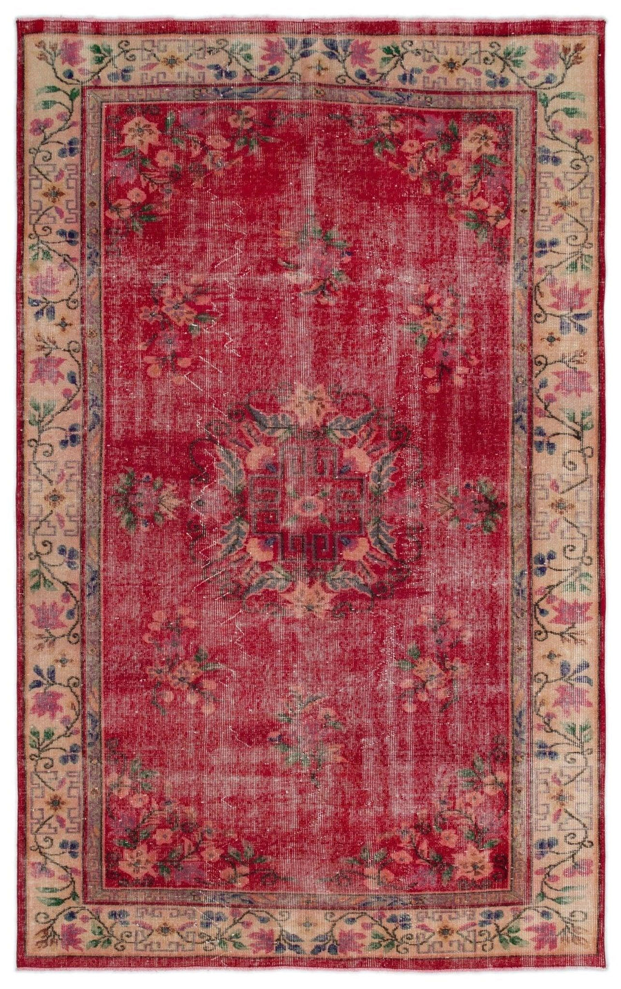 Red Medallion Vintage Turkish Rug 177x280 cm (5'10" x 9'2") – in the hallway