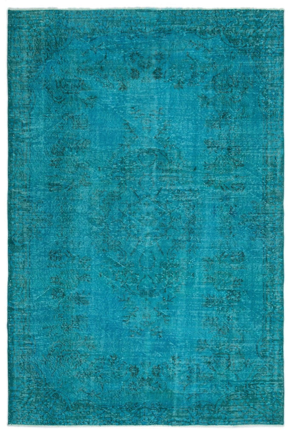 Beyaz Mavi Eskitme Geometrik Yün Halı 185x275