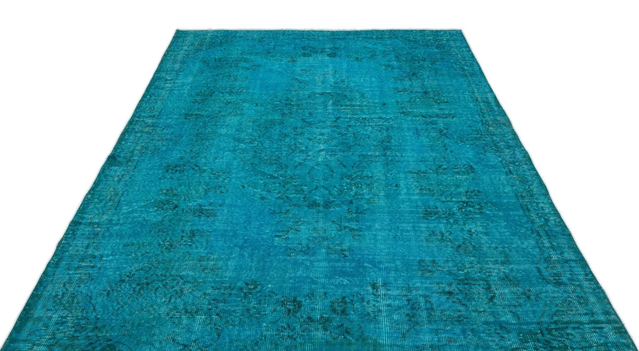 Beyaz Mavi Eskitme Geometrik Yün Halı 185x275