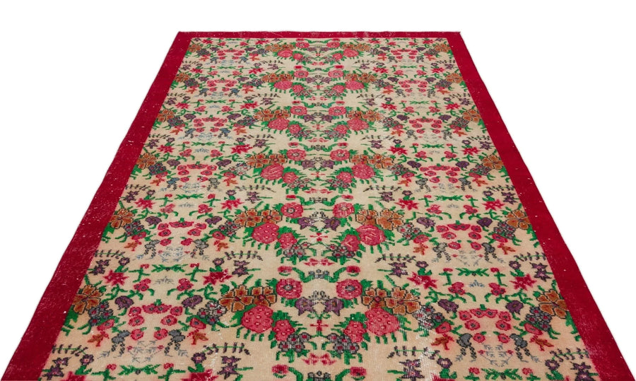 Bej Gri Anadolu Eskitme Çiçekli Yün Halı 175x290 - Özel Seri