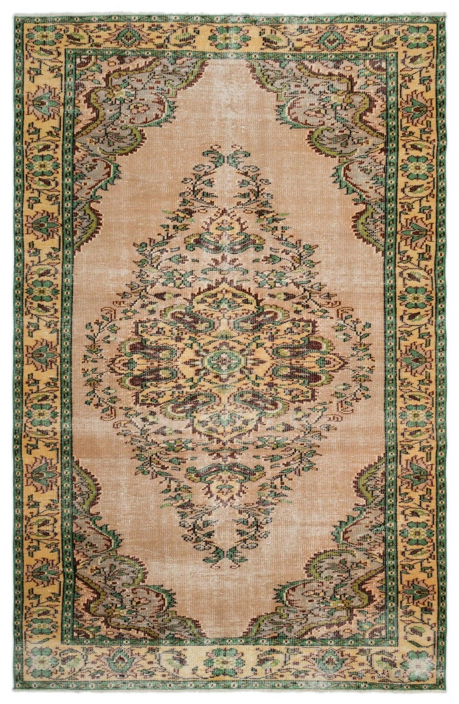 Beige & Green Medallion Turkish Area Rug 186x286 cm (6'1" x 9'5") – in the living room