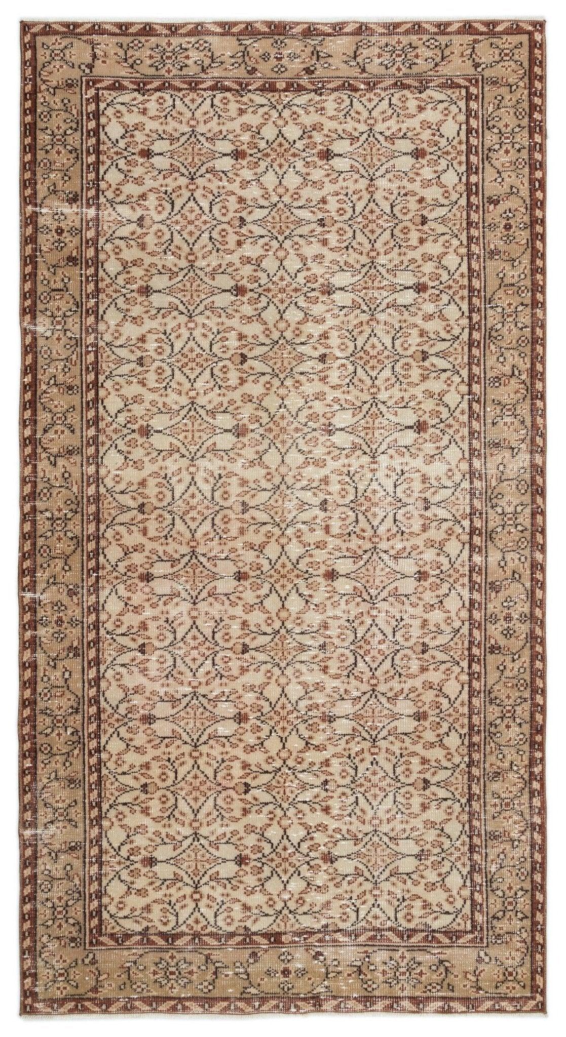 Bej Krem Anadolu Çiçekli Yün Halı 148x263 - Özel Seri
