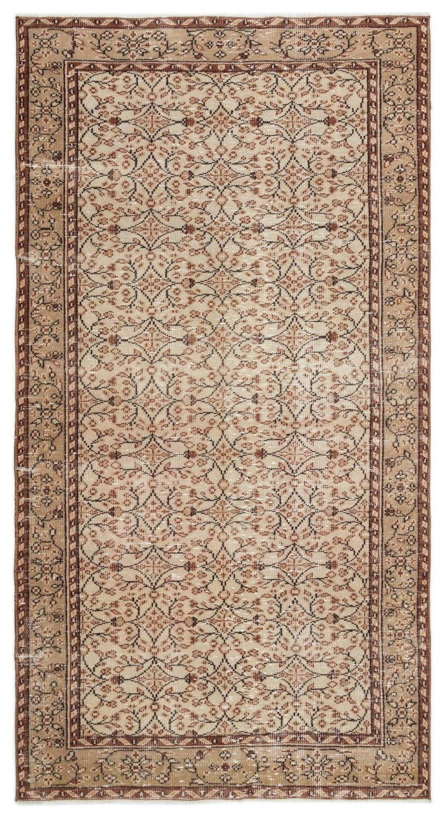 Çiçek Desenli Bej El Dokuma Klasik Yün Halı 148x263 cm 18878 – Koridor kullanımı