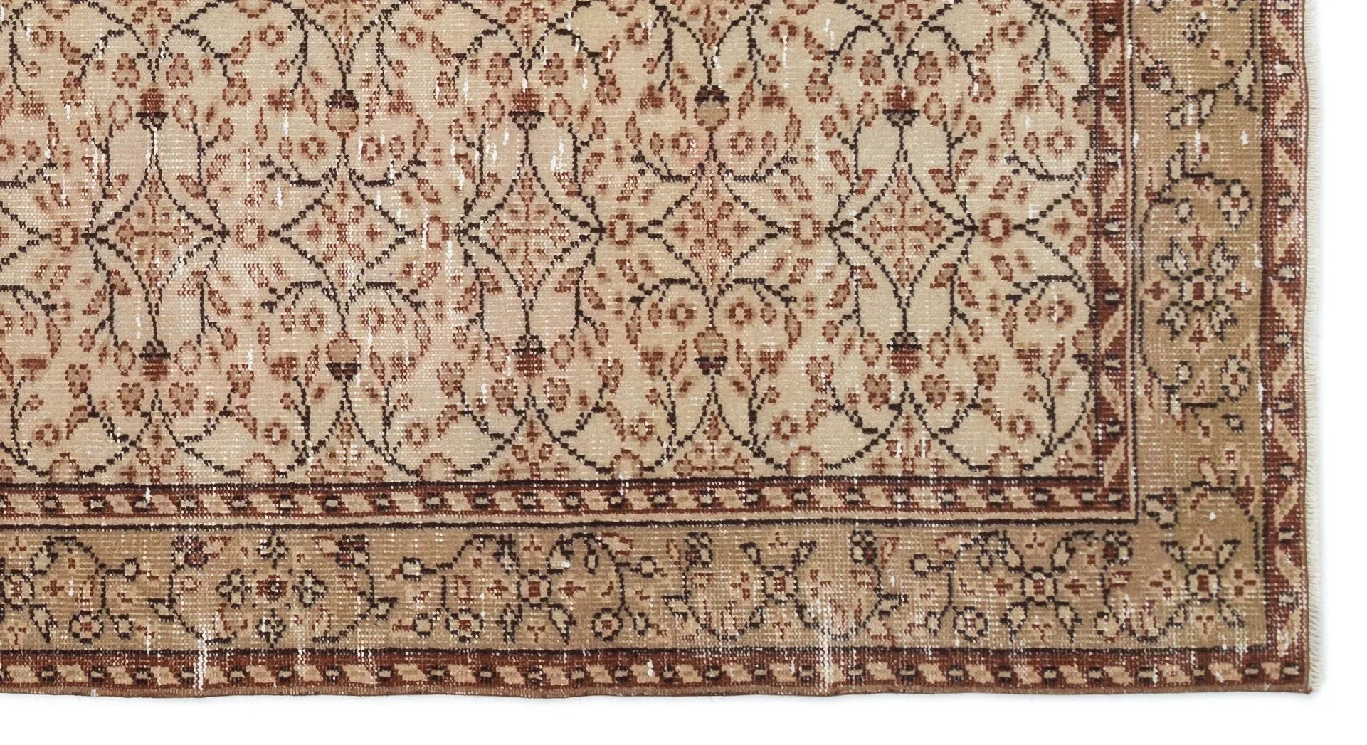 Bej Krem Anadolu Çiçekli Yün Halı 148x263 - Özel Seri