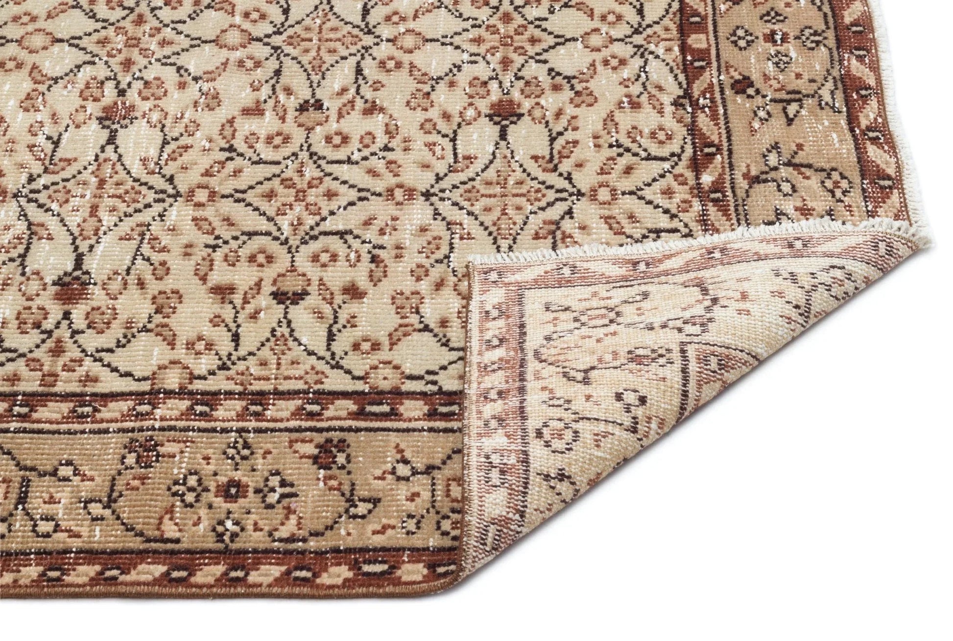 Bej Krem Anadolu Çiçekli Yün Halı 148x263 - Özel Seri