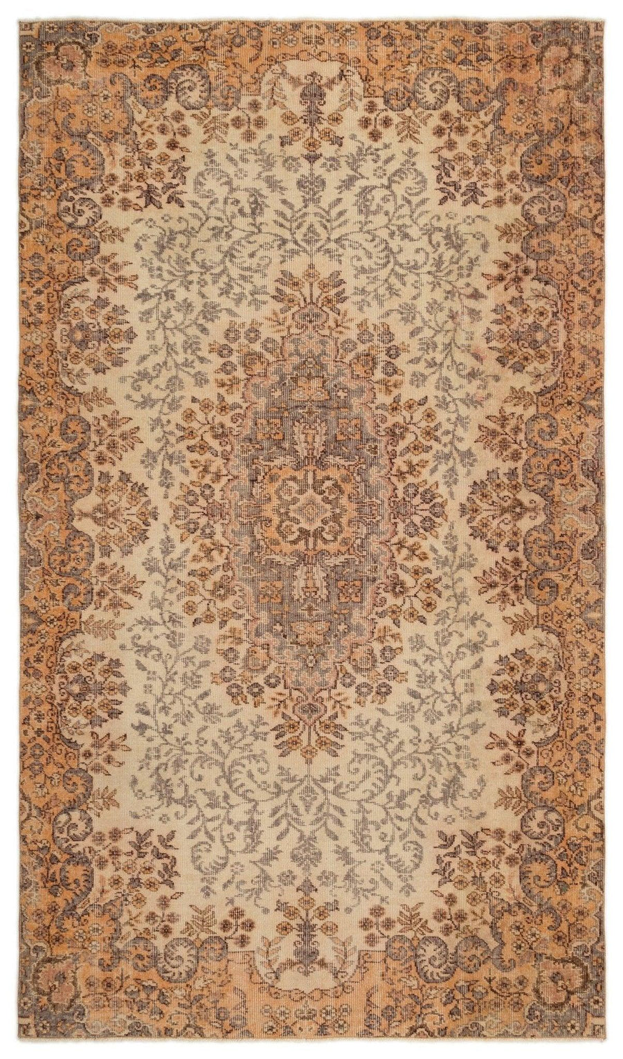Beige handgeknüpfter Wollteppich mit orangefarbenem Medaillon 164x290 cm – im Flur