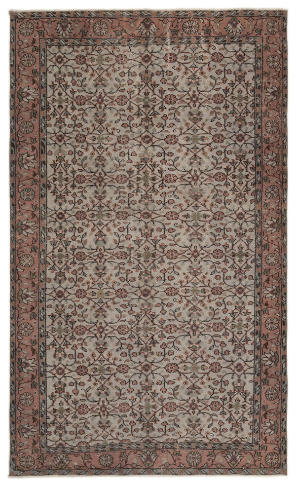 Antrasit Bej Eskitme Çiçekli Yün Halı 157x260