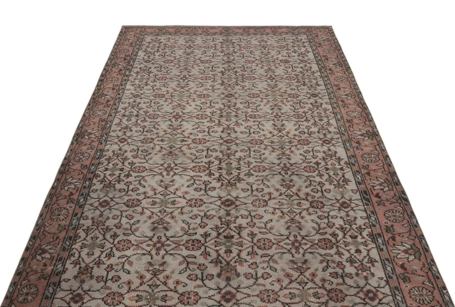 Antrasit Bej Eskitme Çiçekli Yün Halı 157x260