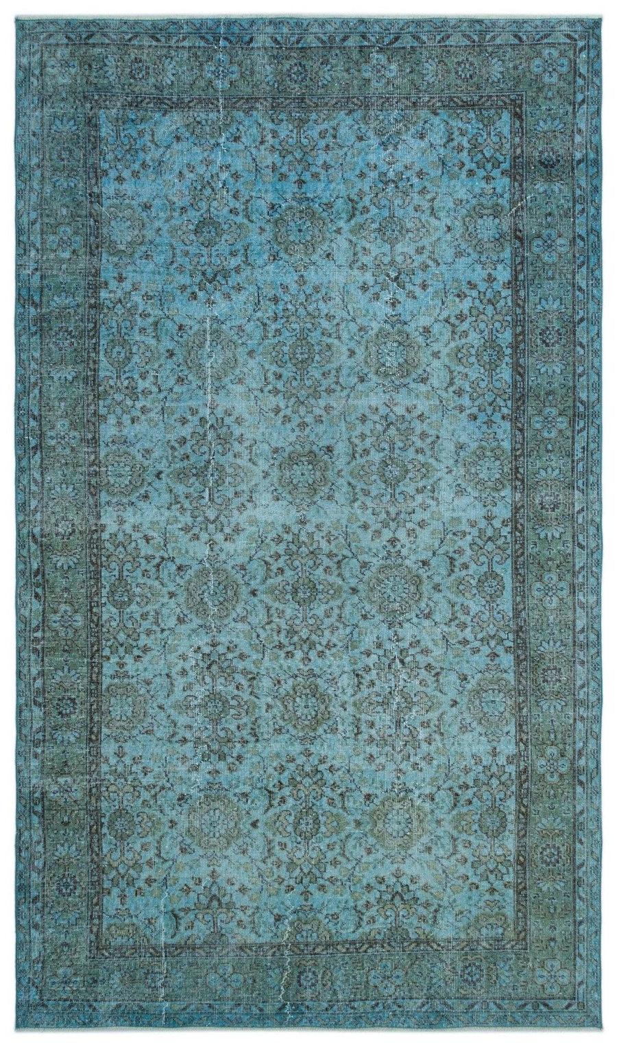 Floral Turquoise Vintage Hand-Knotted Wool Rug 171x295 cm (5'7" x 9'8") – in the hallway
