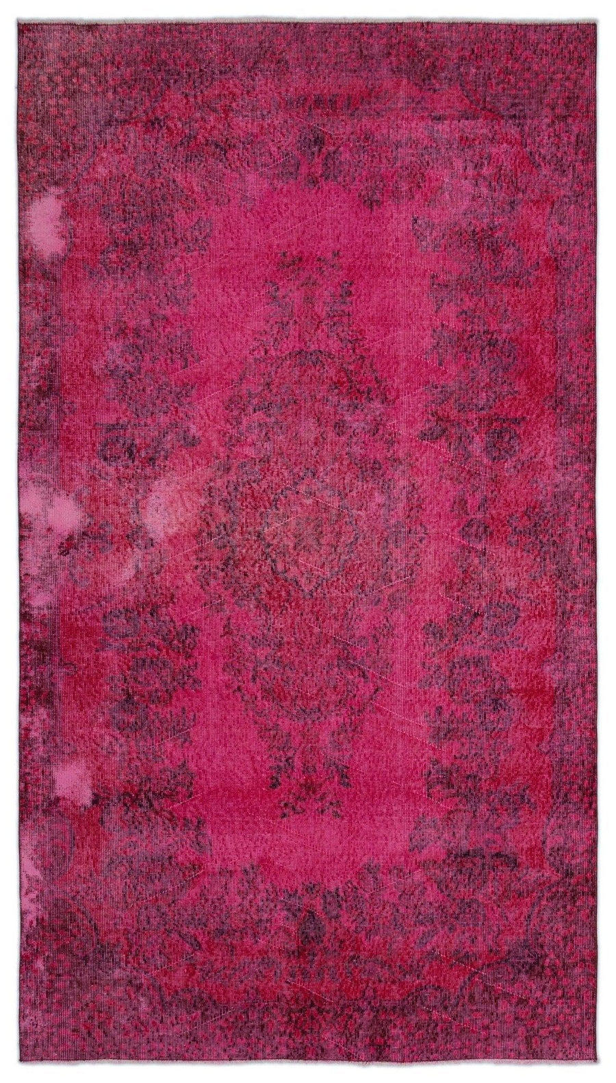 Pink & Purple Medallion Overdyed Vintage Rug 164x292 cm (5'5" x 9'7") – in the hallway