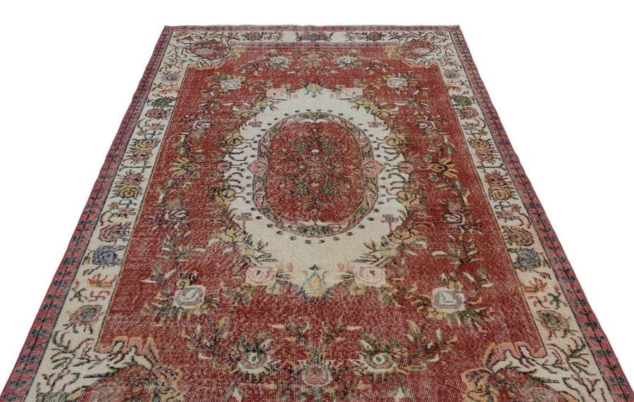 Krem Kırmızı Anadolu Klasik Madalyonlu Yün Halı 170x291 - Özel Seri