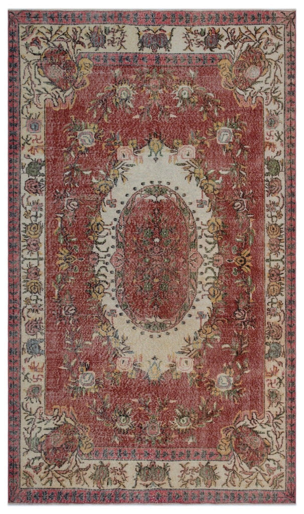 Krem Kırmızı Anadolu Klasik Madalyonlu Yün Halı 170x291 - Özel Seri