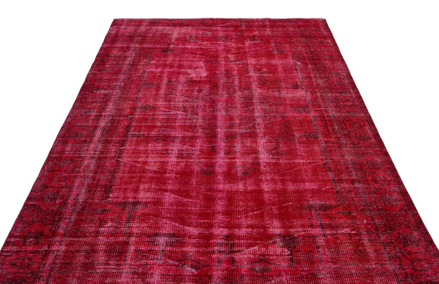 Gri Kırmızı Anadolu Eskitme Geometrik Yün Halı 180x277 - Özel Seri