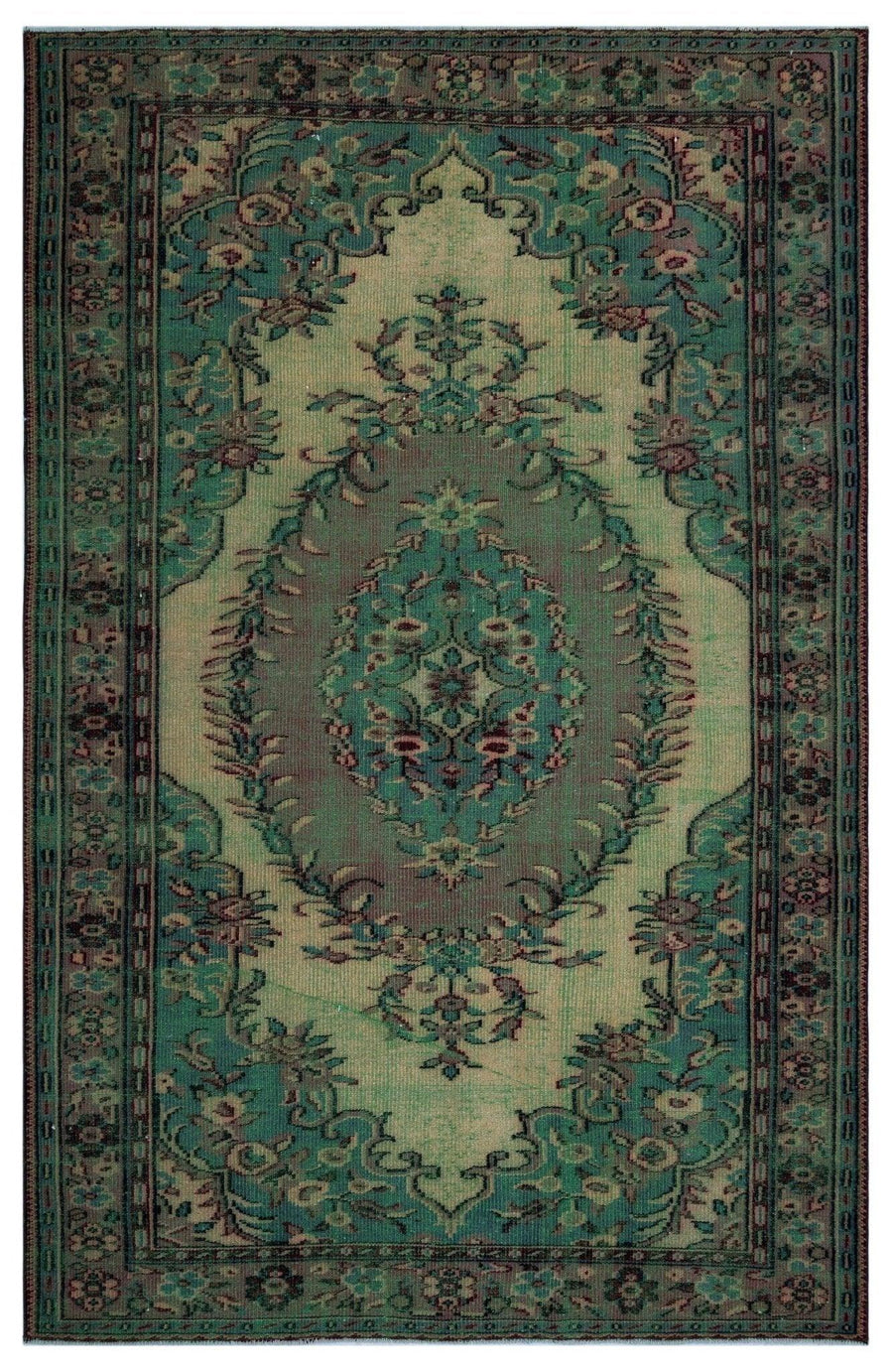 Turkuaz El Dokuma Halı Madalyon Desenli Düz Dokulu Yün 178x278 cm 26966 – Koridor kullanımı