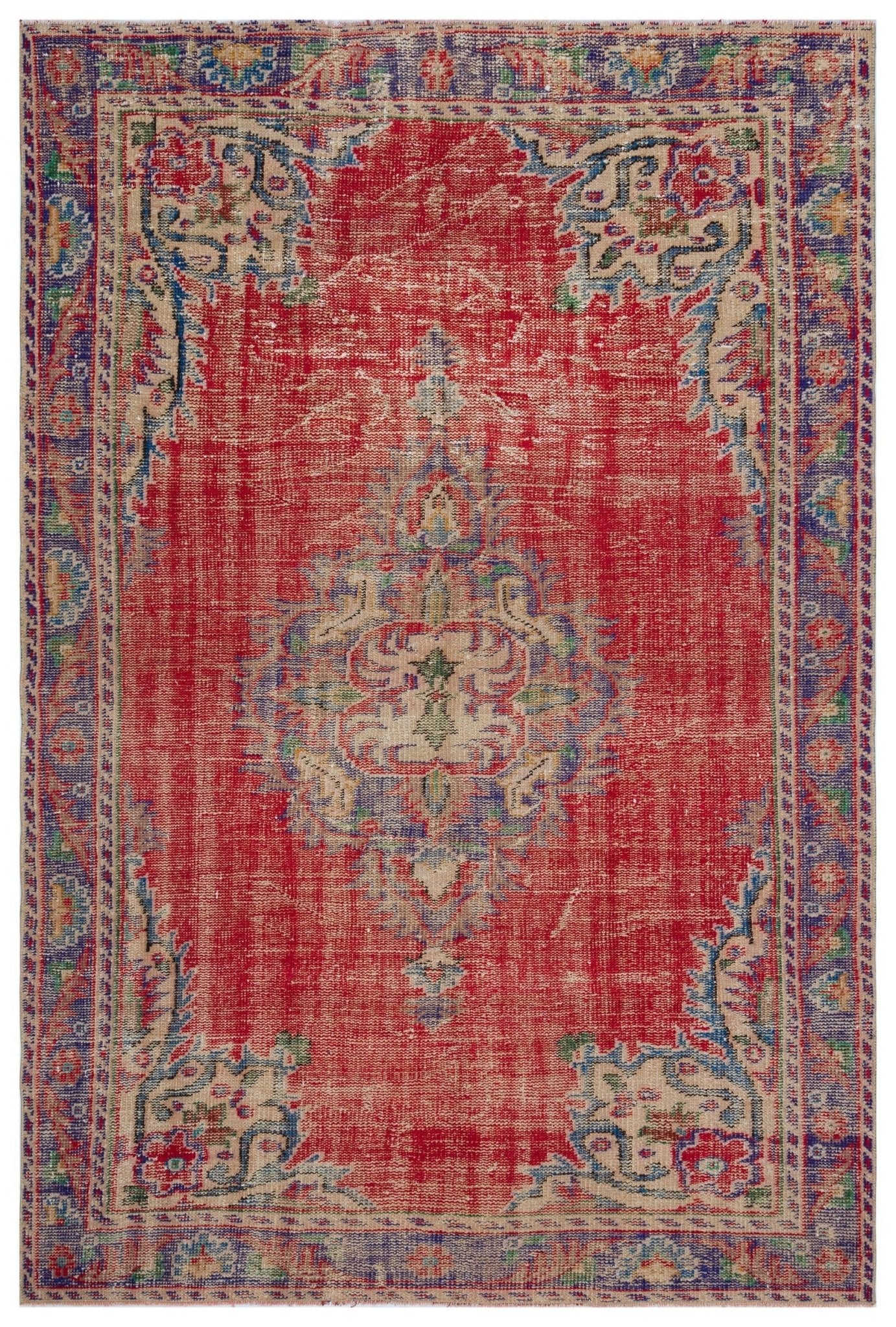 Atina 27962 Kırmızı Eskitme Yün El Dokuma Halısı 174 x 260 - El Dokuma - HALI.NET