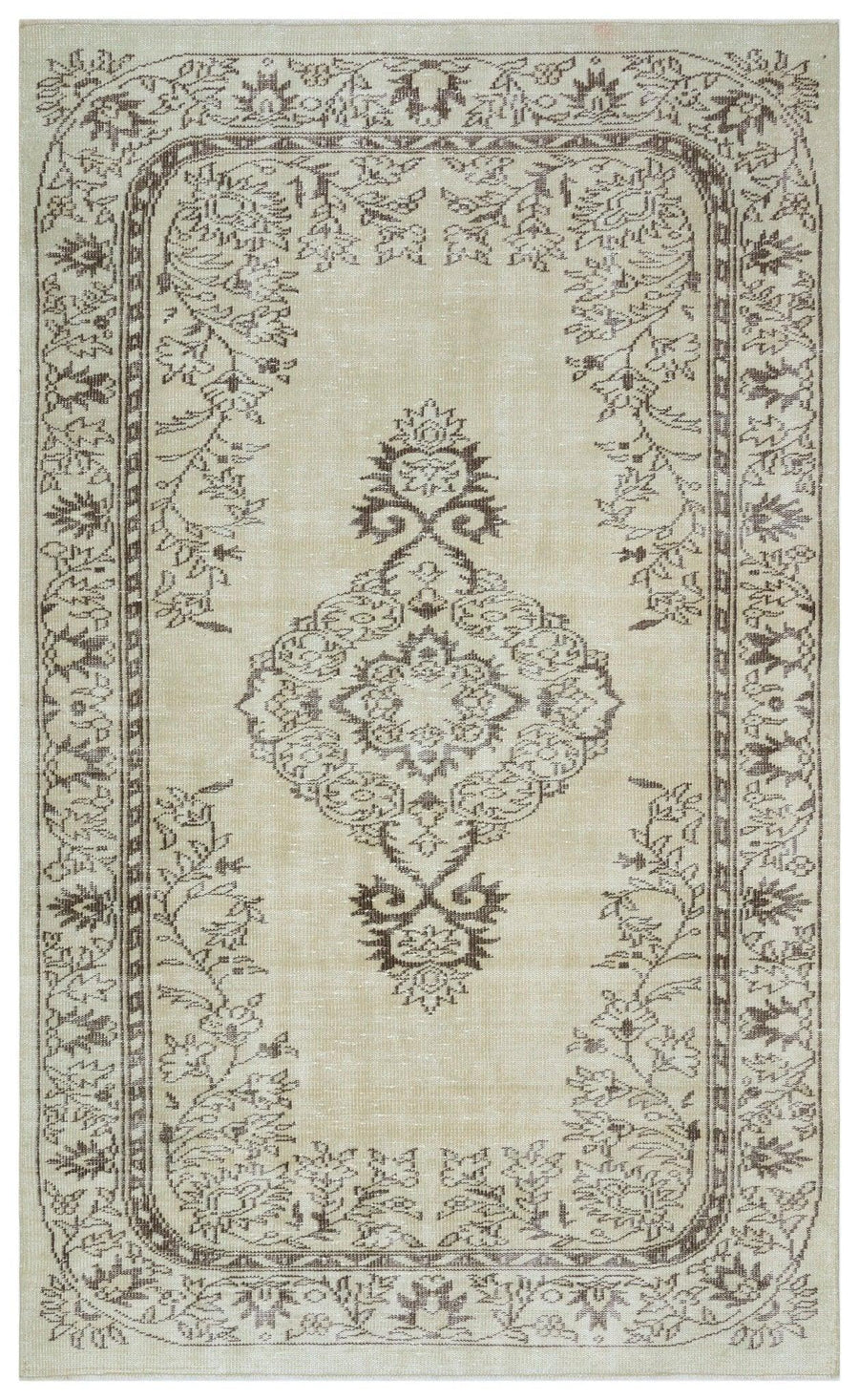 Cream & Brown Medallion Hand-Knotted Rug 168x278 cm (5'6" x 9'1") – in the hallway
