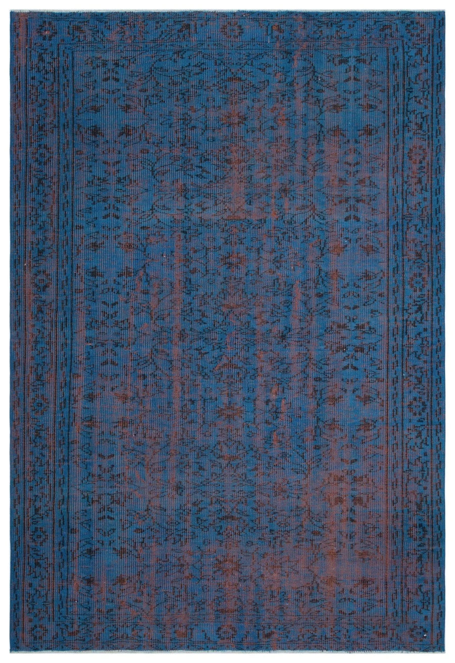 Çiçek Desenli Mavi Kahverengi El Dokuma Halı 182x268 cm – Koridor kullanımı