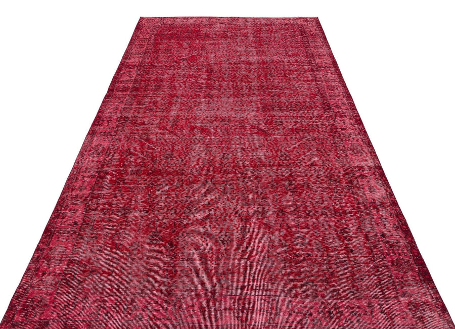 Gri Kırmızı Anadolu Eskitme Çiçekli Yün Halı 164x292 - Özel Seri