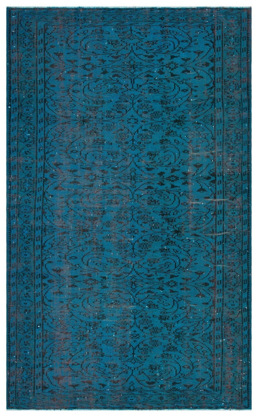 Turkuaz El Dokuma Halı Madalyonlu Siyah Detaylı Bordürlü 171x272 cm 29695 – Koridor kullanımı