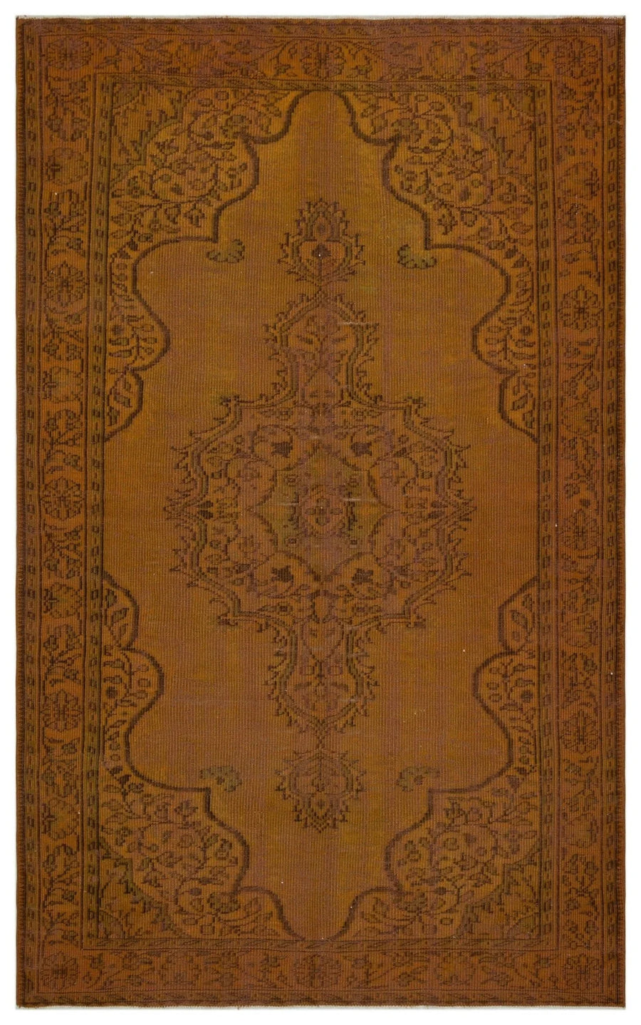 Hardal Sarı Anadolu Eskitme Madalyonlu Yün Halı 191x300 - Özel Seri
