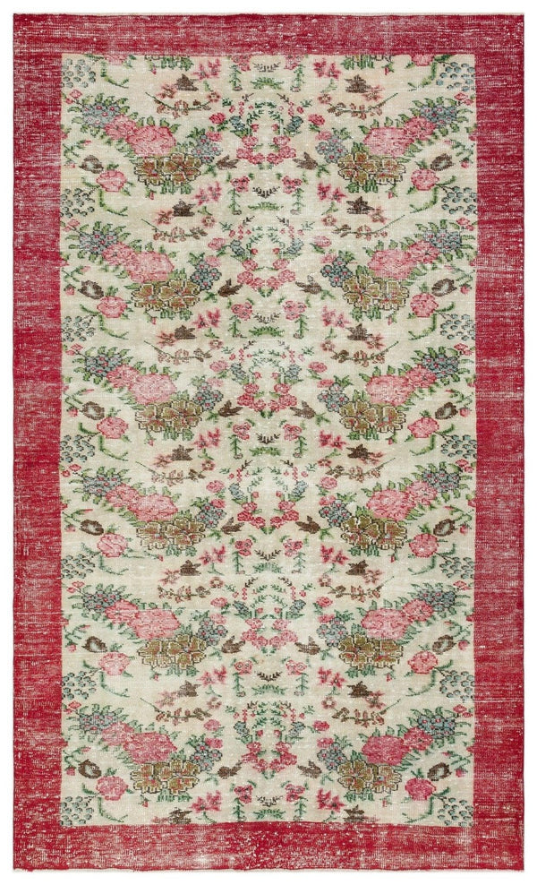 Bej Anadolu Eskitme Çiçekli Yün Halı 189x313 - Özel Seri