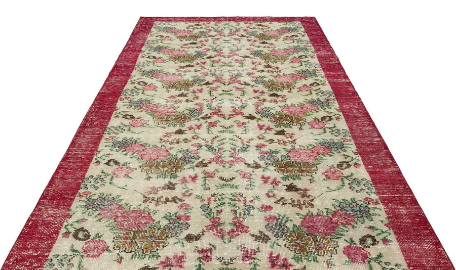 Bej Anadolu Eskitme Çiçekli Yün Halı 189x313 - Özel Seri