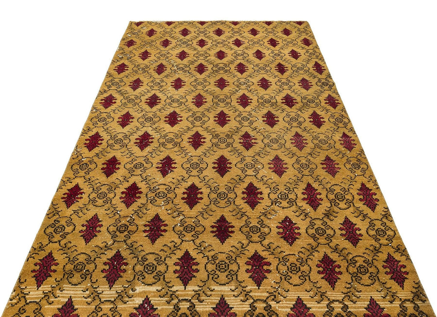 Sarı Eskitme Geometrik Yün Halı 152x253