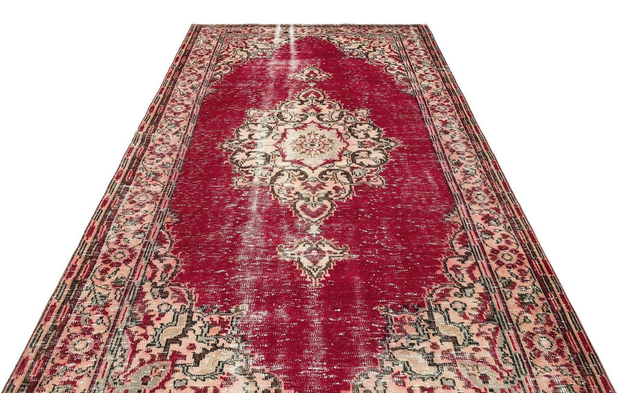 Kırmızı Anadolu Eskitme Madalyonlu Yün Halı 182x302 - Özel Seri